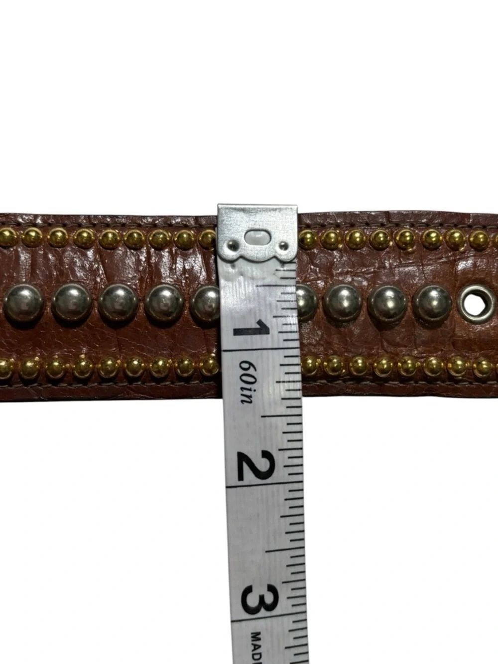 Vintage Sand Castle USA Studded Leather Western Belt Brown Gold Silver Rodeo